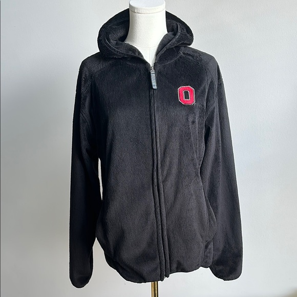 Ohio State Buckeyes Football Womens Soft Black Fleece Zip Up Hooded Sweatshirt M - Picture 1 of 7